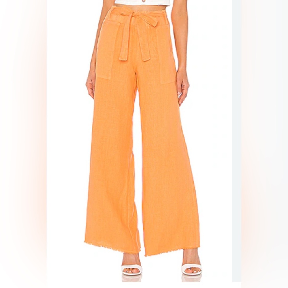 KRISA Paper bag Waist Wide Leg Pant in Mango